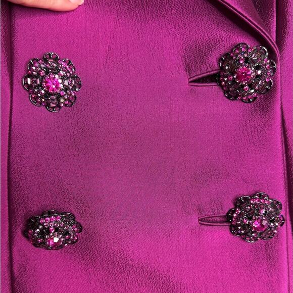 Vintage Badgley Mischka Two-Piece Satin Blend Magenta Blazer and Skirt Size 10 - Picture 7 of 13